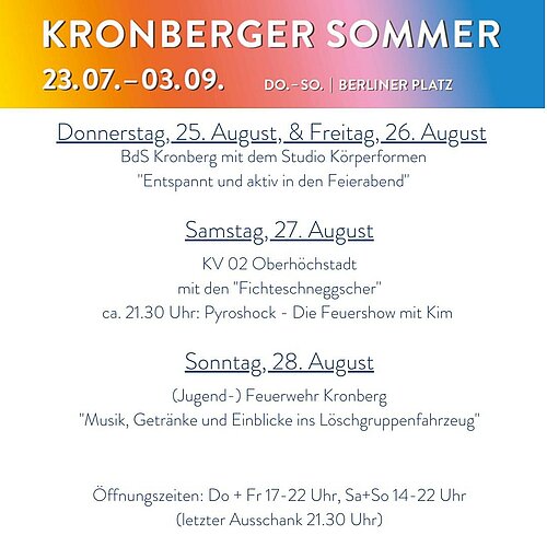 ☀️ Kronberger Sommer 🌴 

Vorletzte Runde am Kronberg-Beach! 
‼ UND WEIL ES SO GUT WAR: Am Samstag, 27. August, kommt sie...